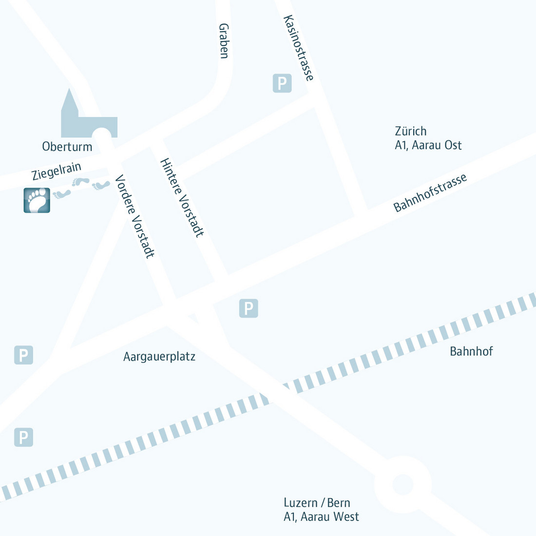 Lageplan des Standortes von Huber Orthopädie und Schuhtechnik in Aarau.
