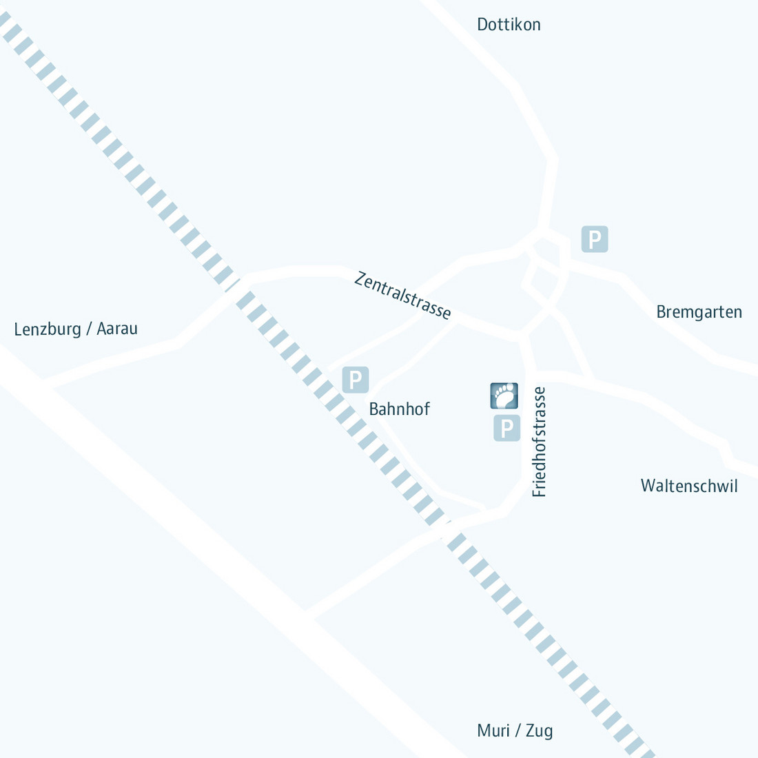 Lageplan des Standortes von Huber Orthopädie und Schuhtechnik in Wohlen.